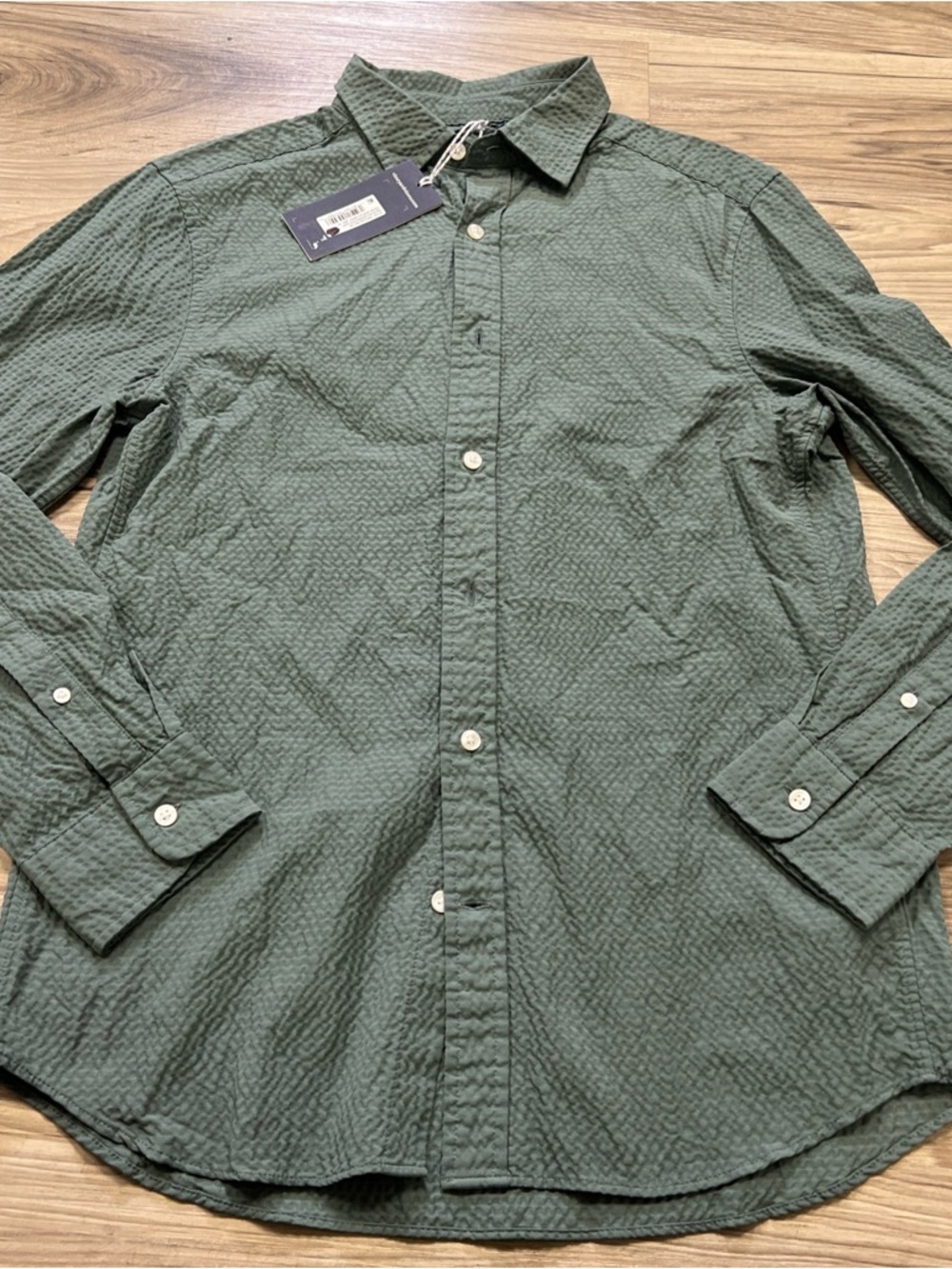 Vineyard Vines OTG Shirt Green Seersucker On The Go Button Up Long Sleeve Men XS
